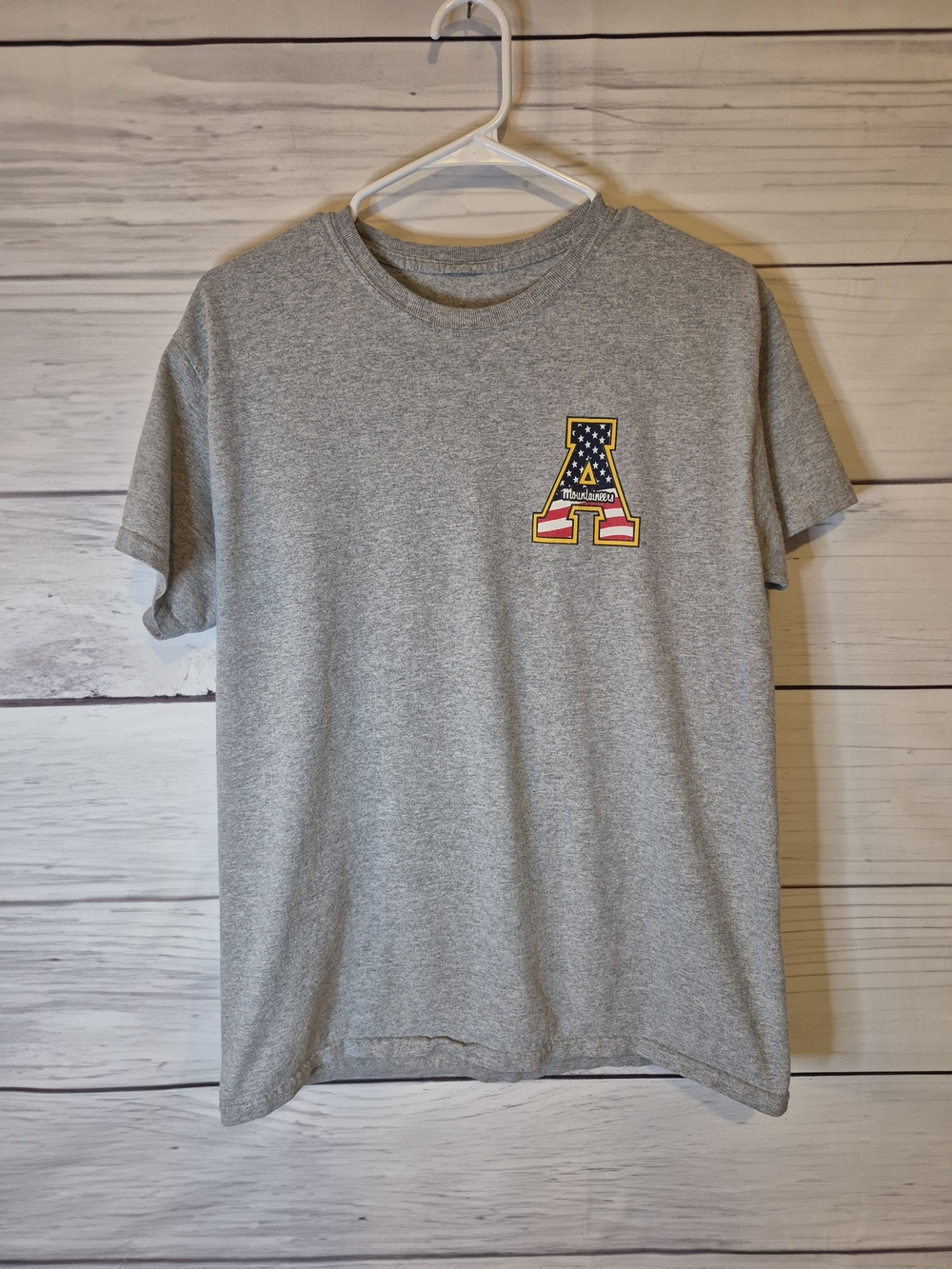 Men's Gray Short-Sleeve Crew Tee with Appalachian University American Flag M/L